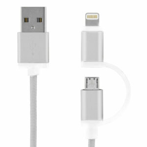 Khocell – 2 in 1 – Datakabel met 2 aansluitingen – Micro USB – Apple Lightning – Wit