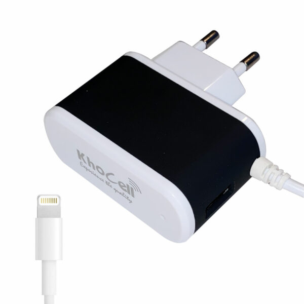 Khocell – Oplader met Apple Lightning aansluiting 1 meter – 1 extra USB aansluiting – 2.4A – Zwart/Wit