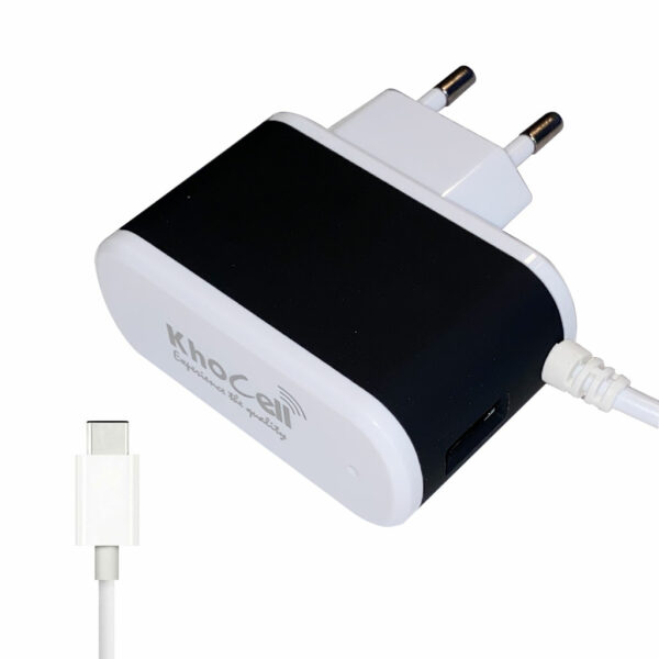 Khocell – Oplader met USB-C aansluiting 1 meter – 1 extra USB aansluiting – 2.4A – Zwart/Wit