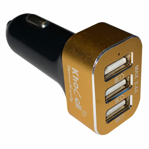 Khocell – Quick Car Charger – 3 USB poorten – Zwart/Goud