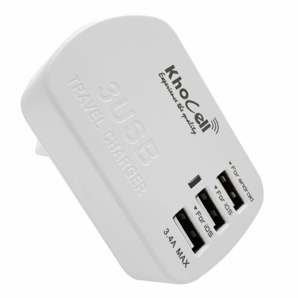 Khocell – Travel adapter- 3.4A – 3 USB aansluitingen – Wit