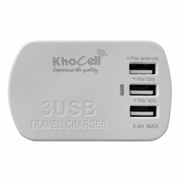 Khocell – Travel adapter- 3.4A – 3 USB aansluitingen – Wit