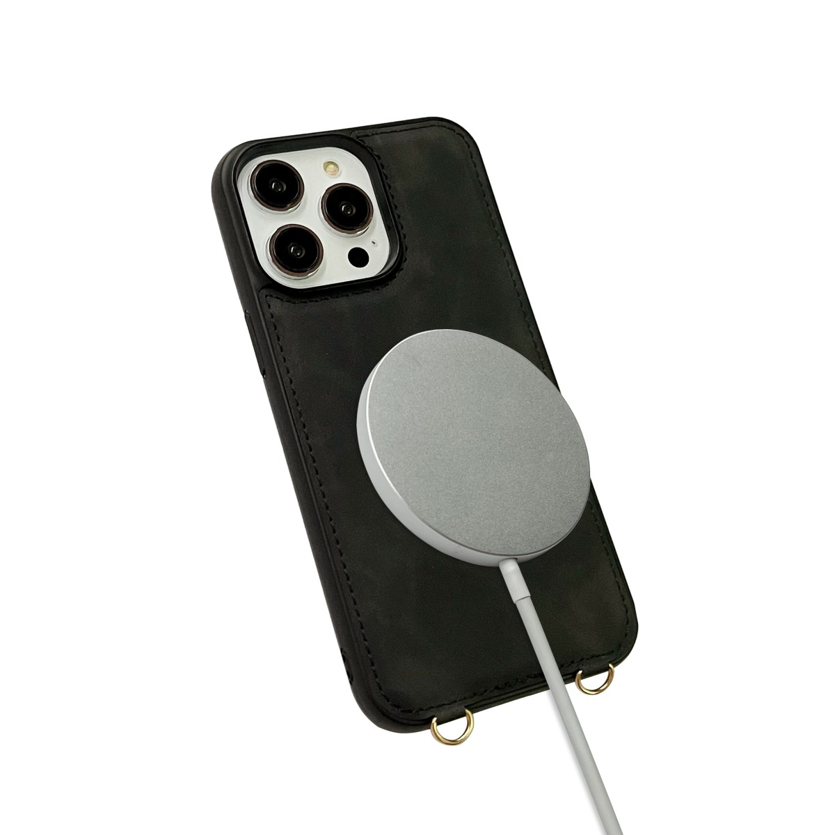 CaseMania 2-in-1 Crossbody + Magsafe Wallet – iPhone 16 Pro – Zwart casemania-2-in-1-crossbody-magsafe-wallet-iphone-16-BLK-achterkant-magsafe