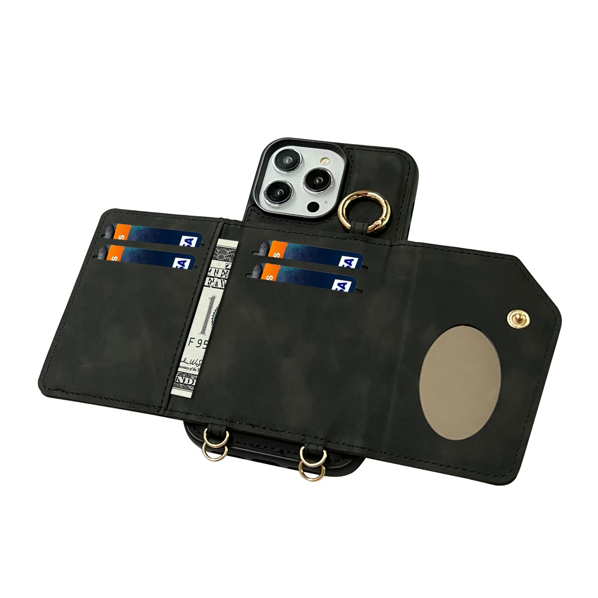 CaseMania 2-in-1 Crossbody + Magsafe Wallet – iPhone 16 Pro – Zwart casemania-2-in-1-crossbody-magsafe-wallet-iphone-16-BLK-achterkant open