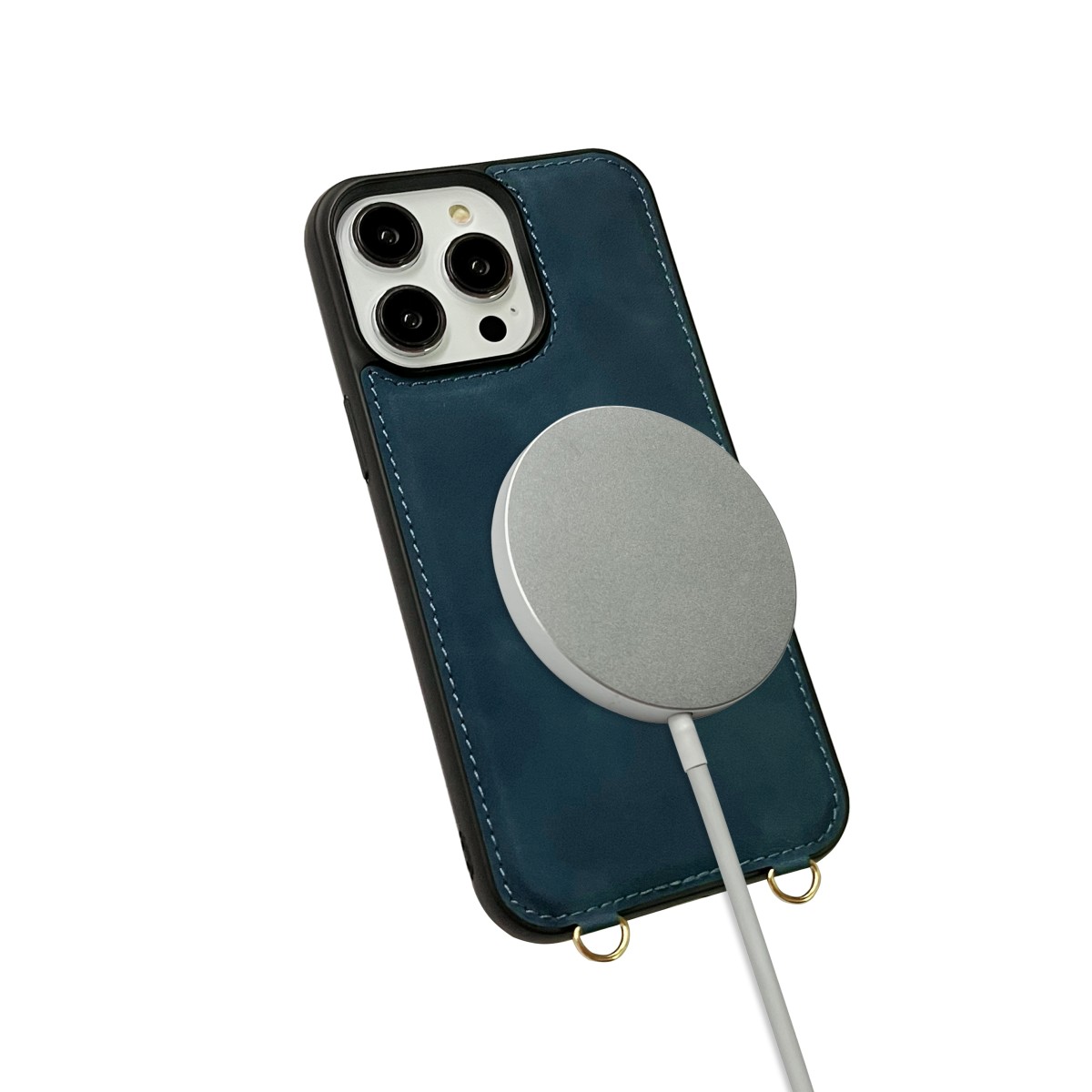 CaseMania 2-in-1 Crossbody + Magsafe Wallet – iPhone 16 Pro – DonkerBlauw casemania-2-in-1-crossbody-magsafe-wallet-iphone-16-DBL-achterkant-magsafe