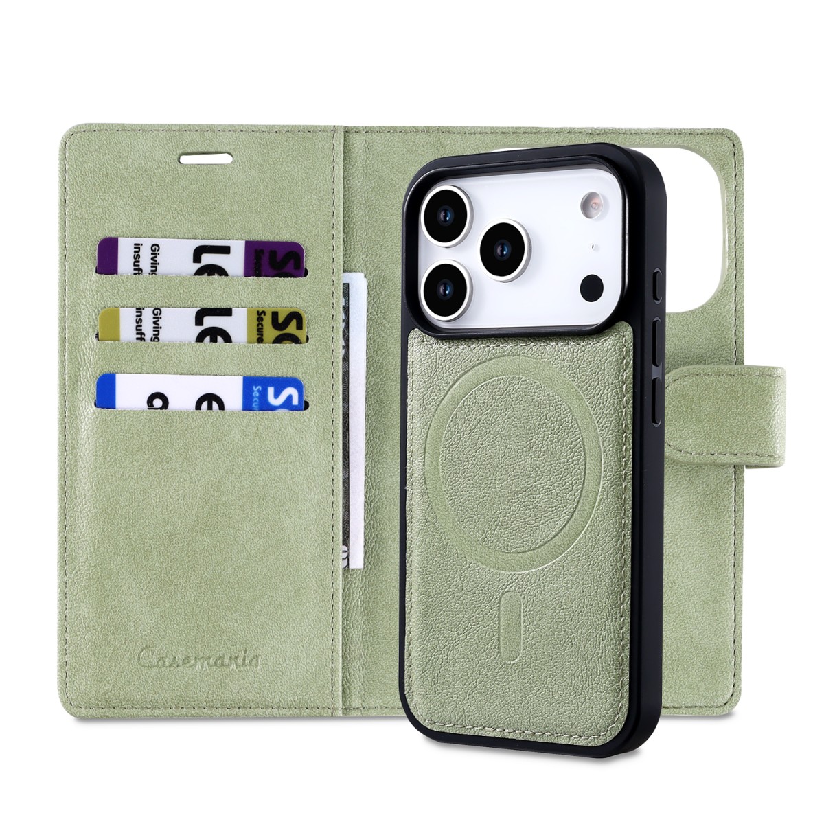 CaseMania Fine Grain 2-in-1 Magsafe Wallet Case – Iphone 17 Air- Pistache casemania-fine-grain-2-in-1-magsafe-wallet-case-iphone-17-series-pis-achterkant