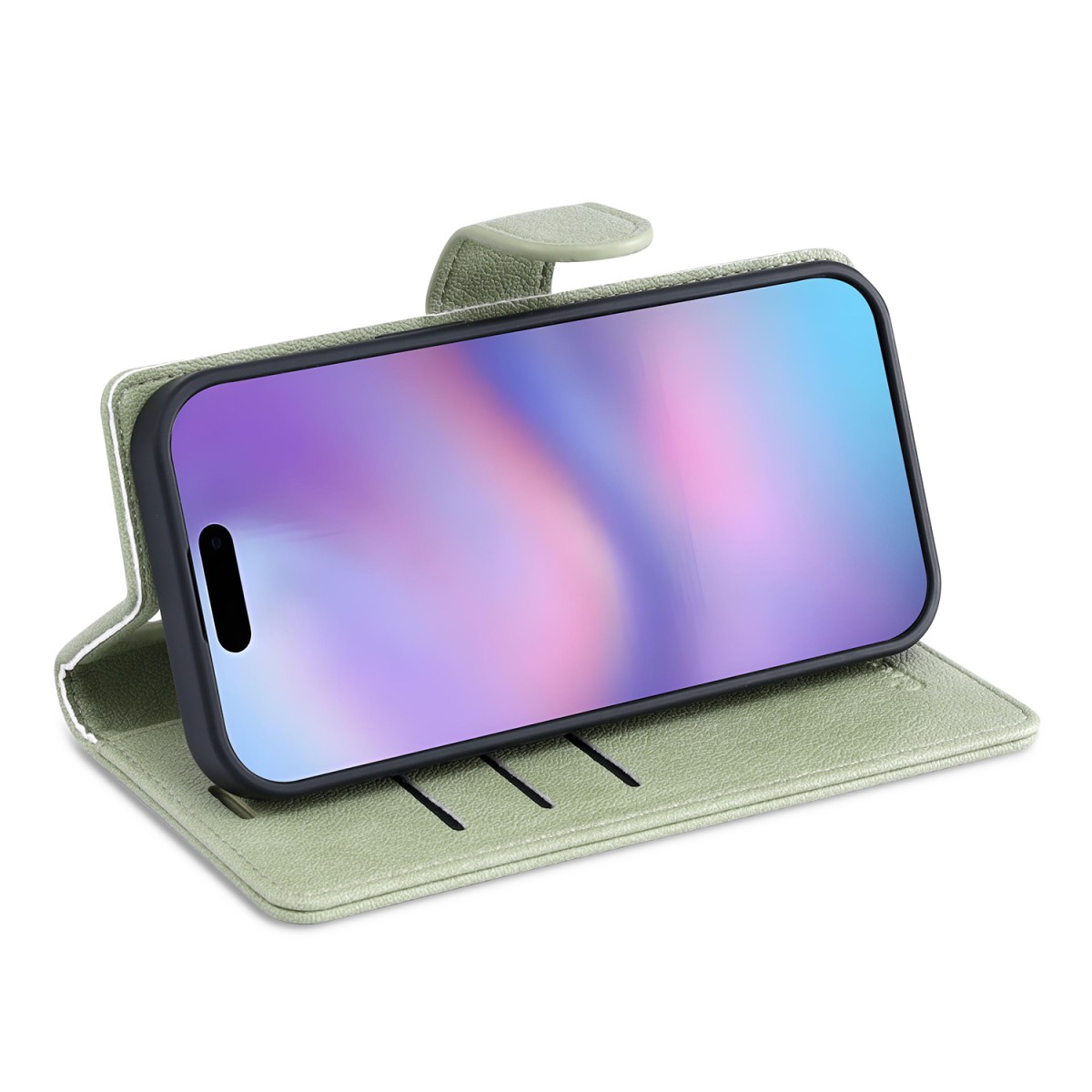 CaseMania Fine Grain 2-in-1 Magsafe Wallet Case – Iphone 17 Air- Pistache casemania-fine-grain-2-in-1-magsafe-wallet-case-iphone-17-series-pis-zijkant