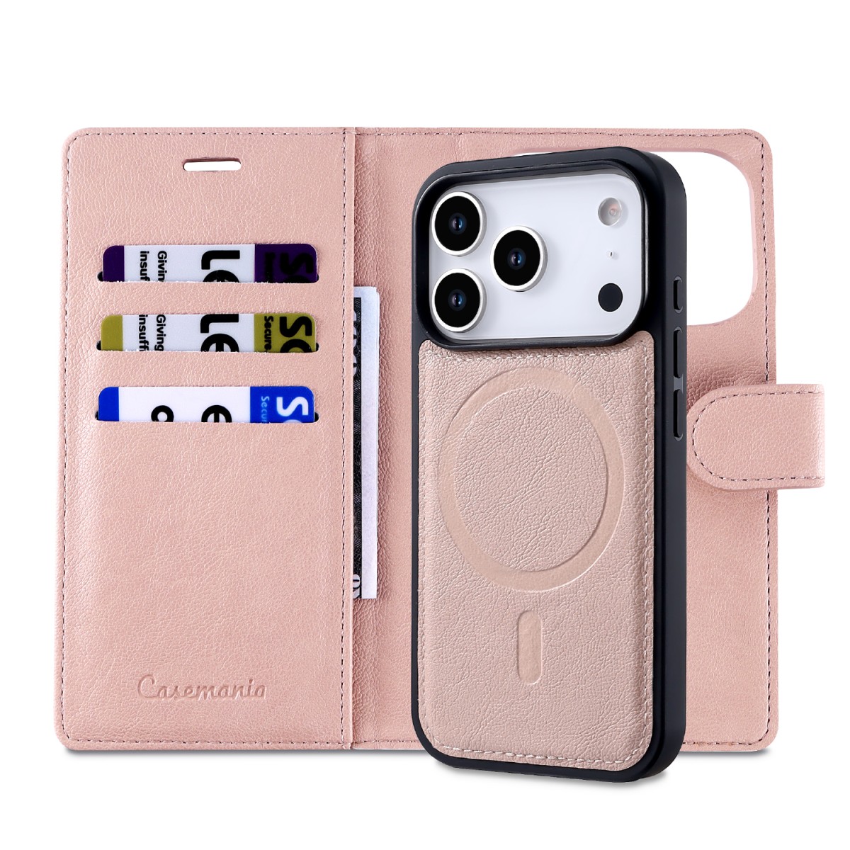 CaseMania Fine Grain 2-in-1 Magsafe Wallet Case – Iphone 17 Air- Zalm casemania-fine-grain-2-in-1-magsafe-wallet-case-iphone-17-series-sal-achterkant