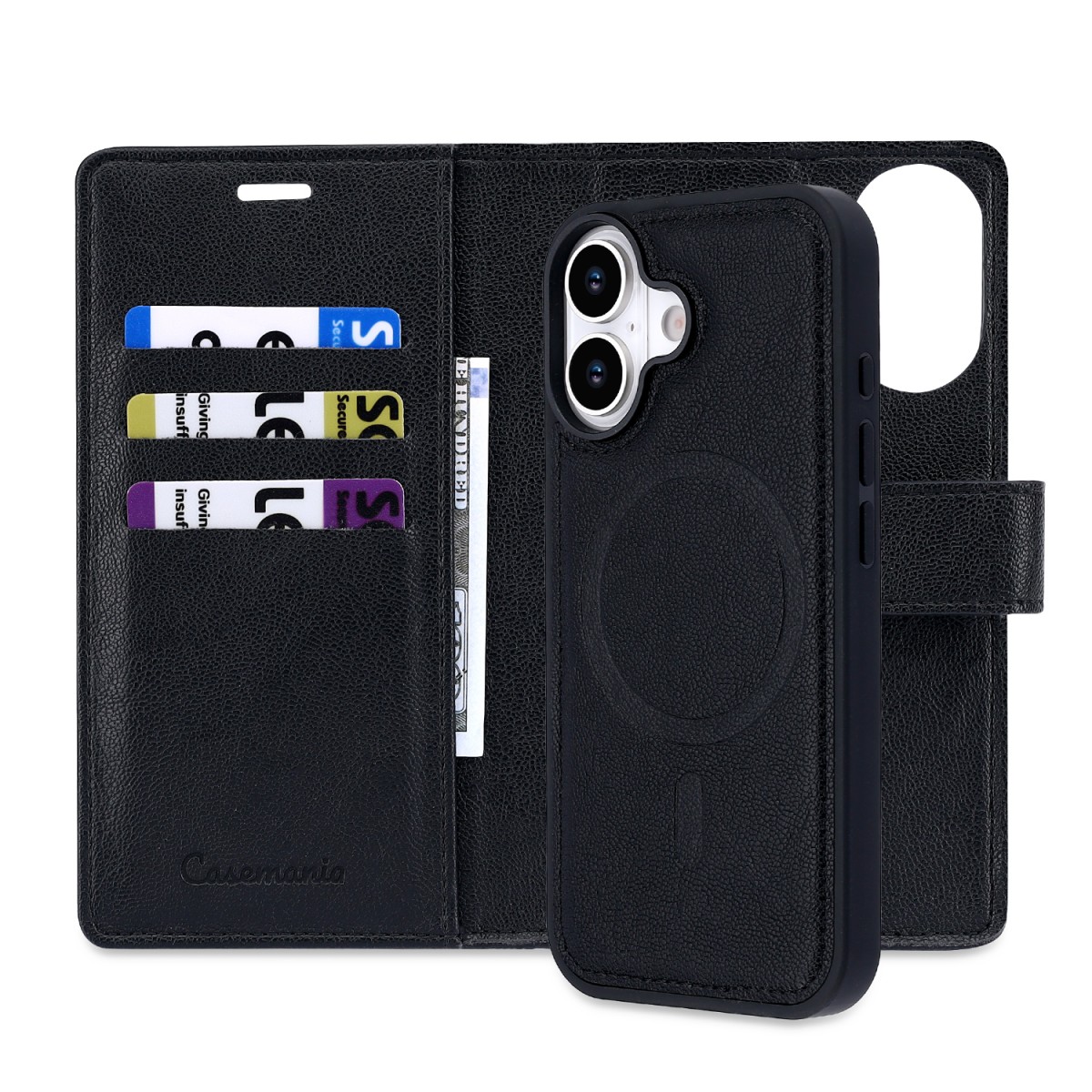 CaseMania Fine Grain 2-in-1 Magsafe Wallet Case – Iphone 17 – Zwart casemania-fine-grain-2-in-1-magsafe-wallet-case-iphone-17-series-blk-achterkant