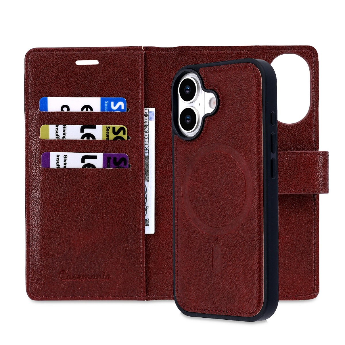 CaseMania Fine Grain 2-in-1 Magsafe Wallet Case – Iphone 17 – Bordeaux casemania-fine-grain-2-in-1-magsafe-wallet-case-iphone-17-series-bor-achterkant
