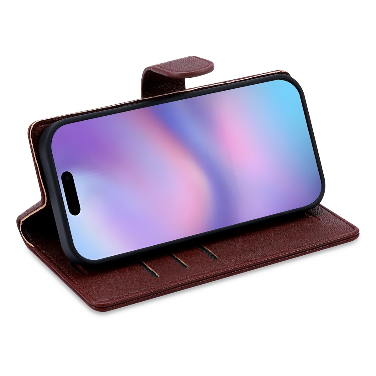 CaseMania Fine Grain 2-in-1 Magsafe Wallet Case – Iphone 17 – Bordeaux casemania-fine-grain-2-in-1-magsafe-wallet-case-iphone-17-series-bor-zijkant