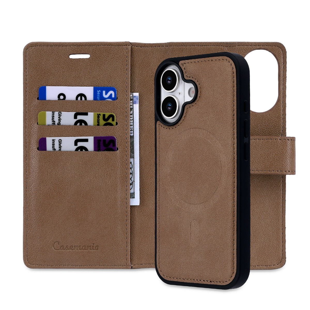 CaseMania Fine Grain 2-in-1 Magsafe Wallet Case – Iphone 17 – Bruin casemania-fine-grain-2-in-1-magsafe-wallet-case-iphone-17-series-brn-achterkant