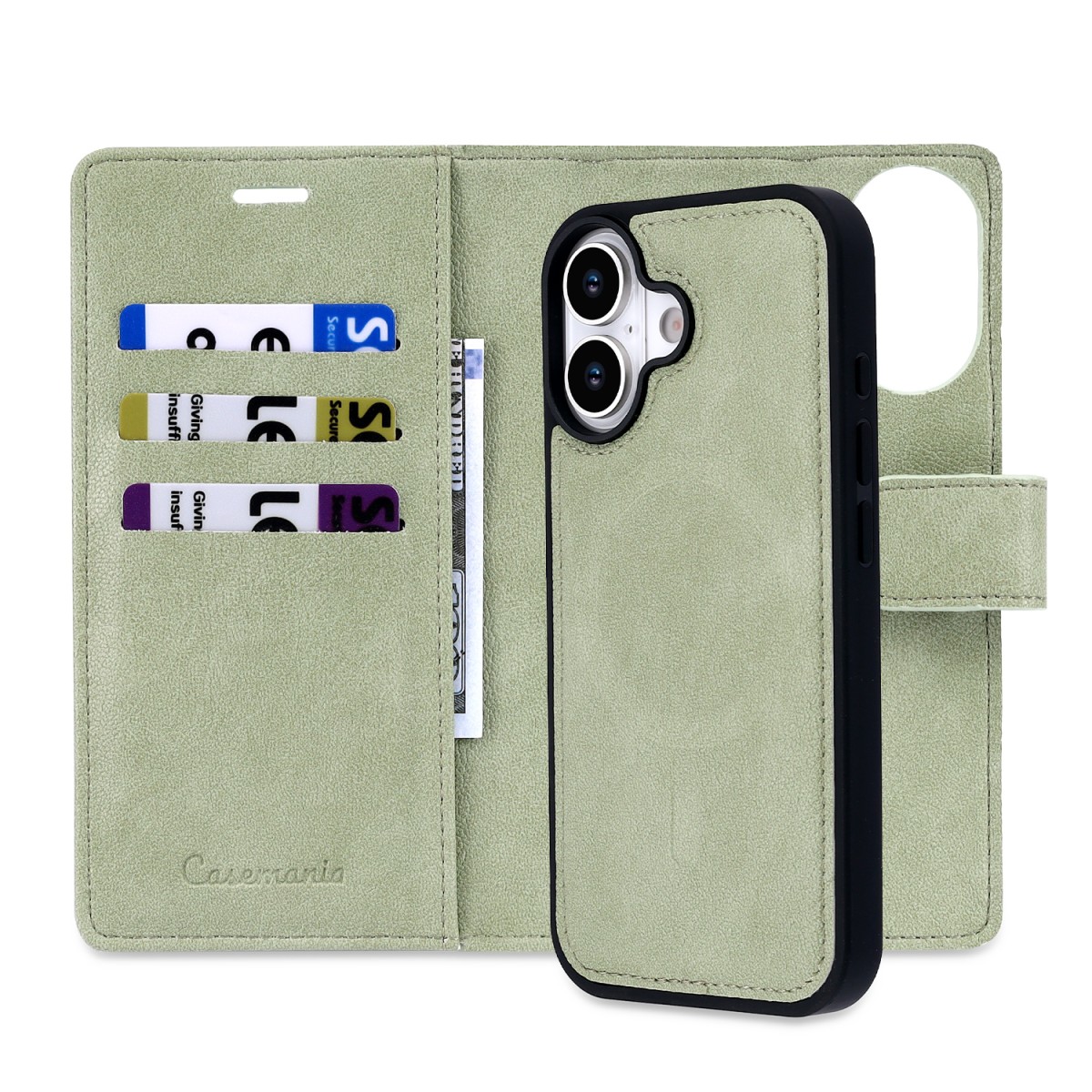 CaseMania Fine Grain 2-in-1 Magsafe Wallet Case – Iphone 17 – Pistache casemania-fine-grain-2-in-1-magsafe-wallet-case-iphone-17-series-pis-achterkant