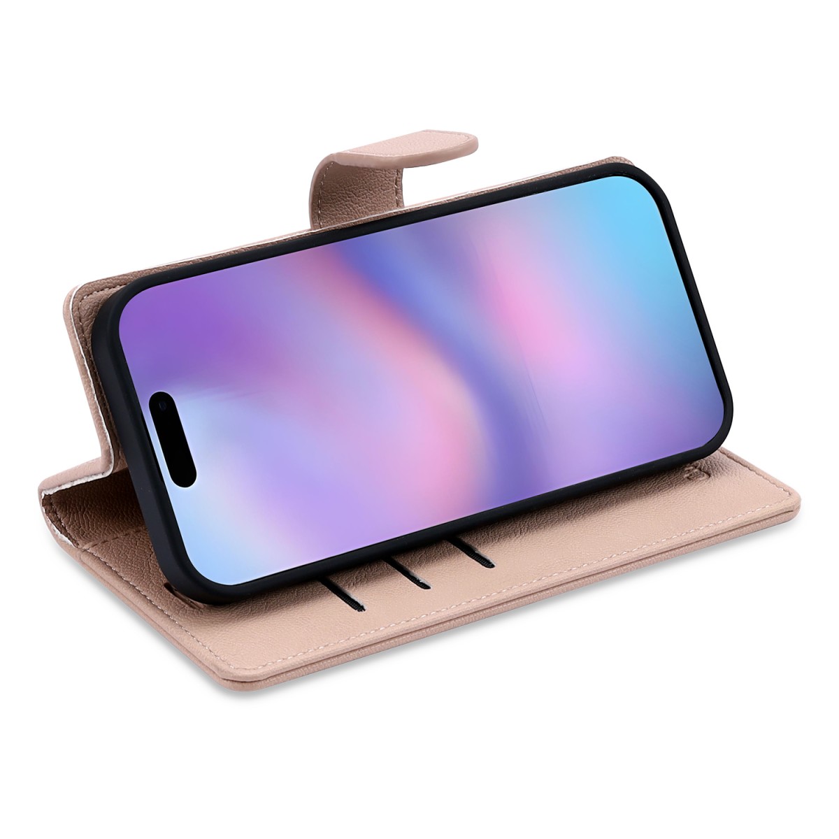 CaseMania Fine Grain 2-in-1 Magsafe Wallet Case – Iphone 17 – Zalm casemania-fine-grain-2-in-1-magsafe-wallet-case-iphone-17-series-sal-zijkant