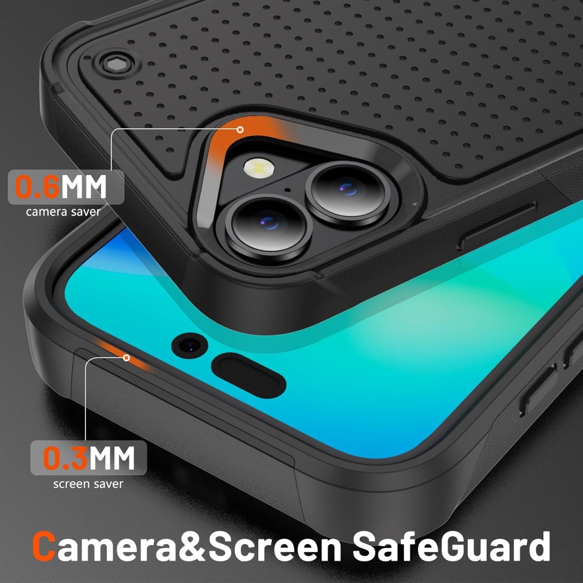 Extreme Protection Rugged Armor Case – iPhone 16 – Zwart extreme-protection-rugged-armor-case-iphone-16-series-BLK-voor en achterkant 2