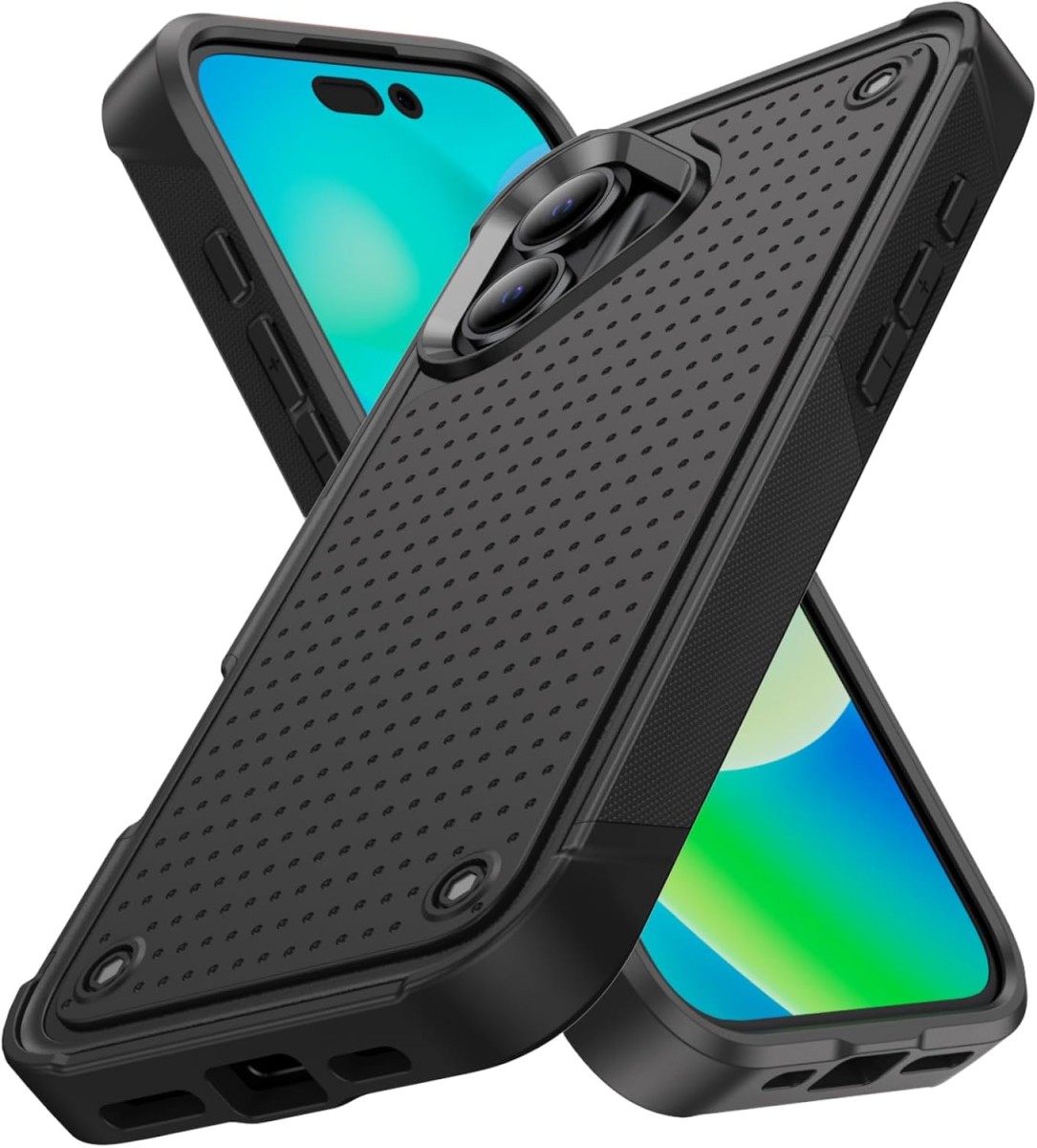 Extreme Protection Rugged Armor Case – iPhone 16 – Zwart extreme-protection-rugged-armor-case-iphone-16- series- BLK-voor en achterkant
