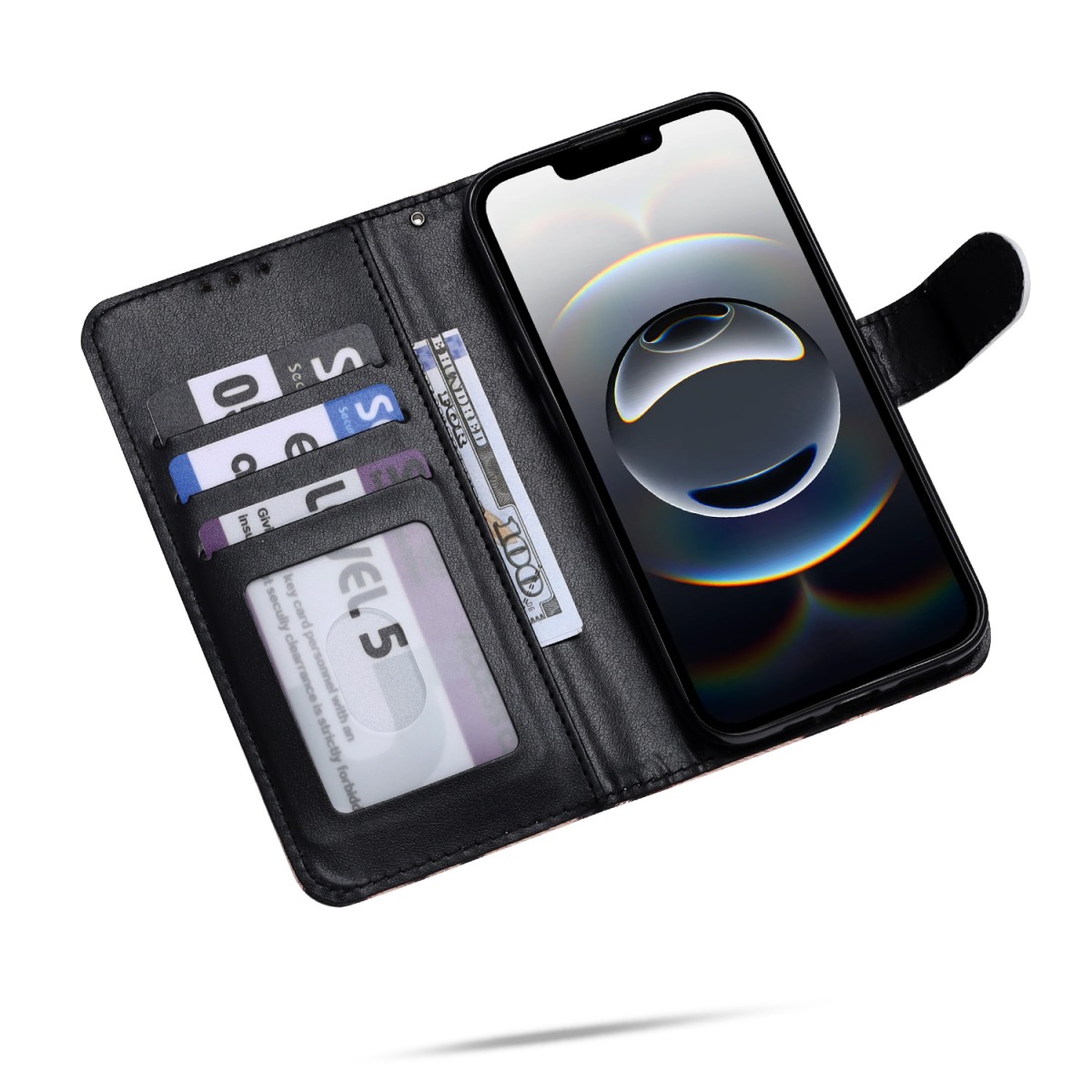 Bookcase cover voor Apple iPhone 17 – Luipaard print iphone-17-bookcase-lpd- voorkant-open