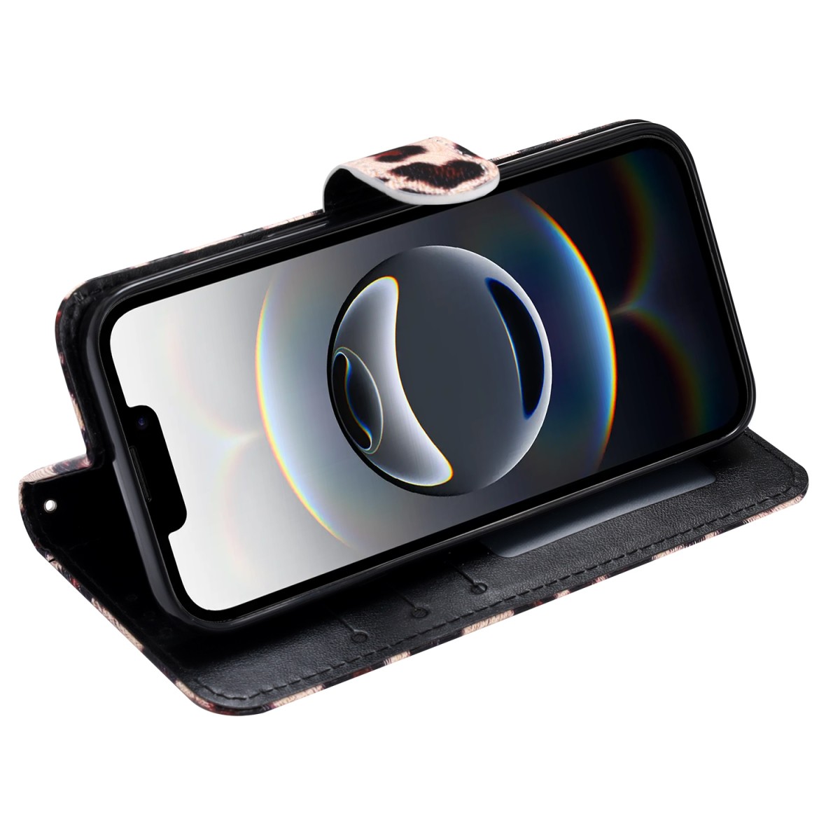 Bookcase cover voor Apple iPhone 17 – Luipaard print iphone-17-bookcase-lpd-zijkant