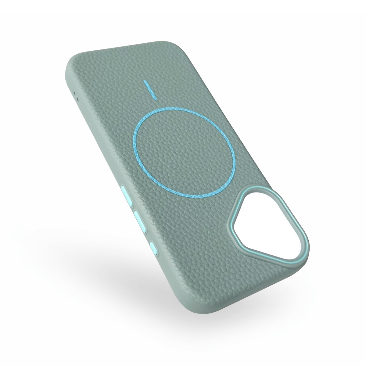 Leatherlook Magnetic Magsafe Case – iPhone 16 – Turquoise leatherlook-magnetic-magsafe-case-iphone-16-TQU-achterkant omgedraaid