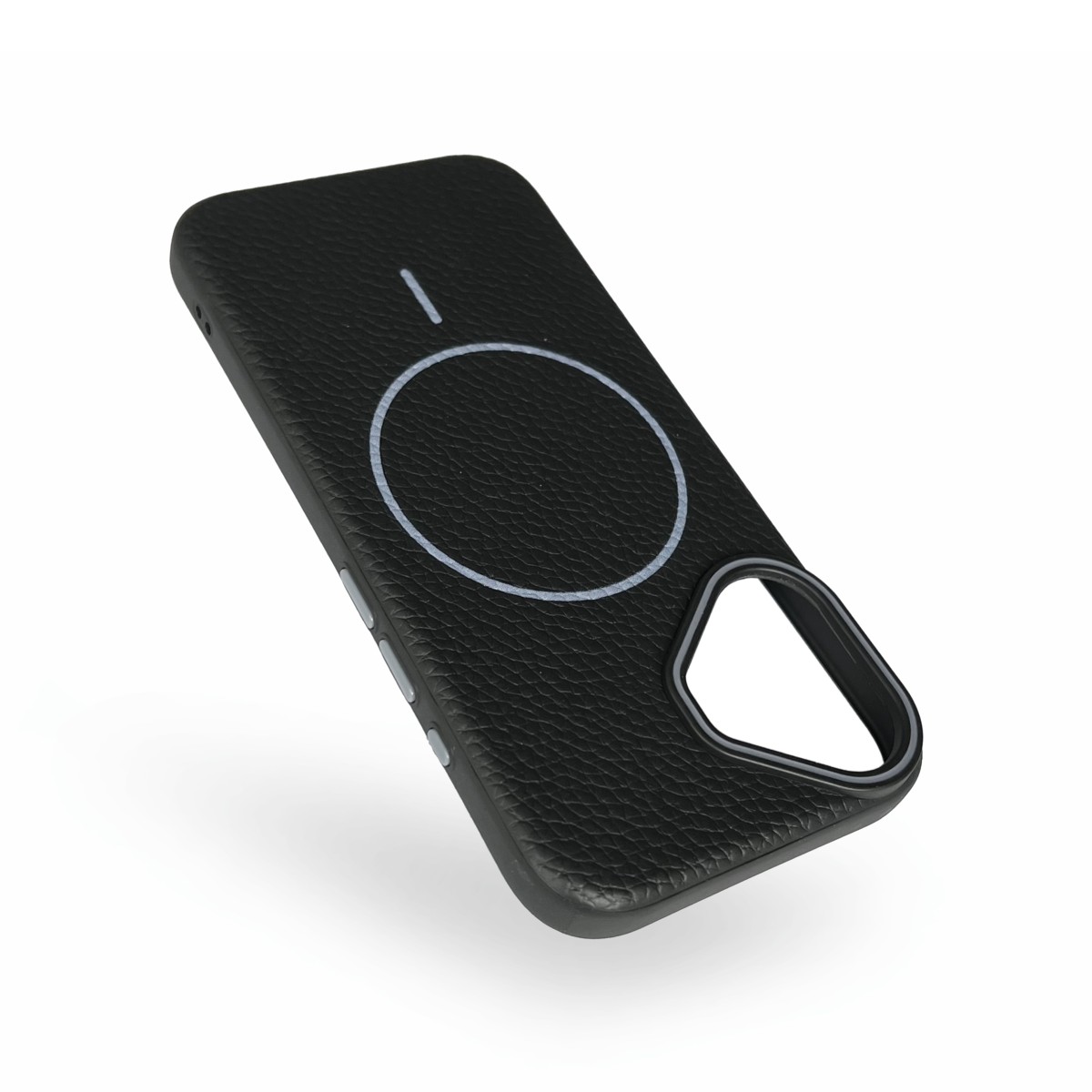 Leatherlook Magnetic Magsafe Case – iPhone 16 – Zwart leatherlook-magnetic-magsafe-case-iphone-16-pro-BLK-hoesje-omgedraaid