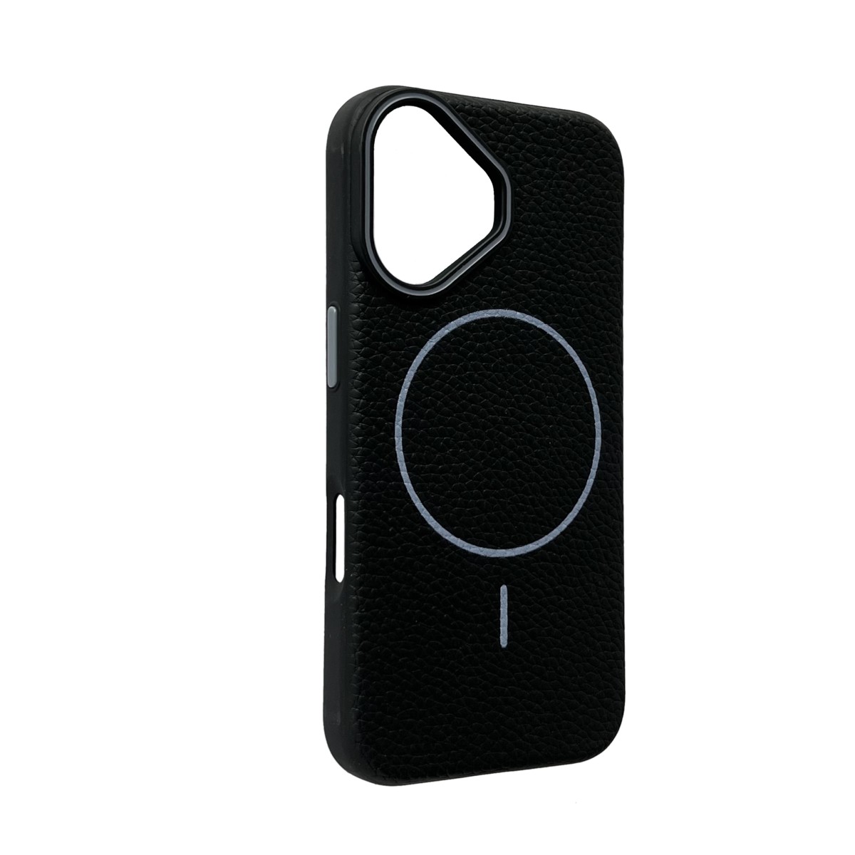 Leatherlook Magnetic Magsafe Case – iPhone 16 – Zwart leatherlook-magnetic-magsafe-case-iphone-16-pro-BLK- hoesje-zijkant