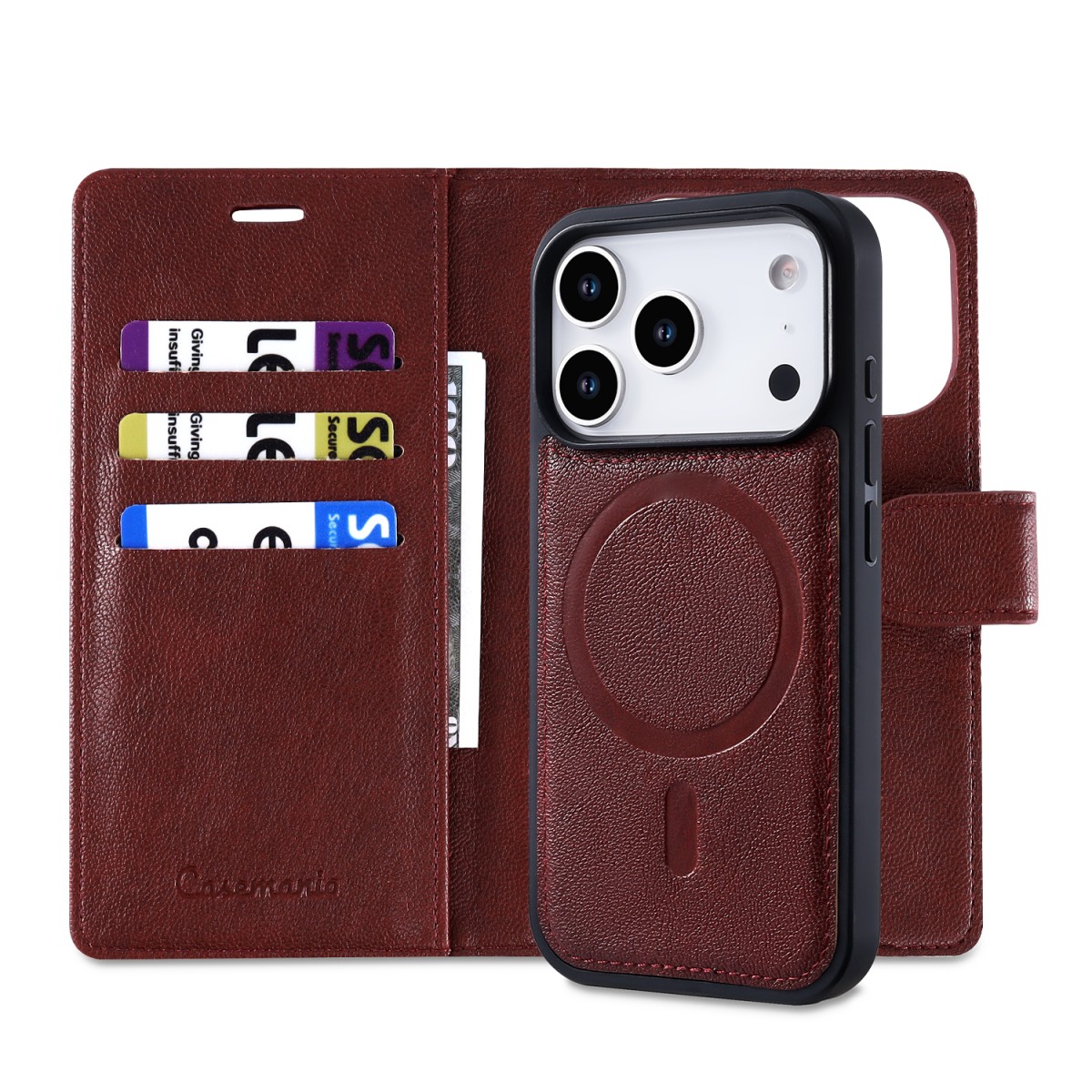 CaseMania Fine Grain 2-in-1 Magsafe Wallet Case – Iphone 17 Pro Max- Bordeaux casemania-fine-grain-2-in-1-magsafe-wallet-case-iphone-17-series-1-bor
