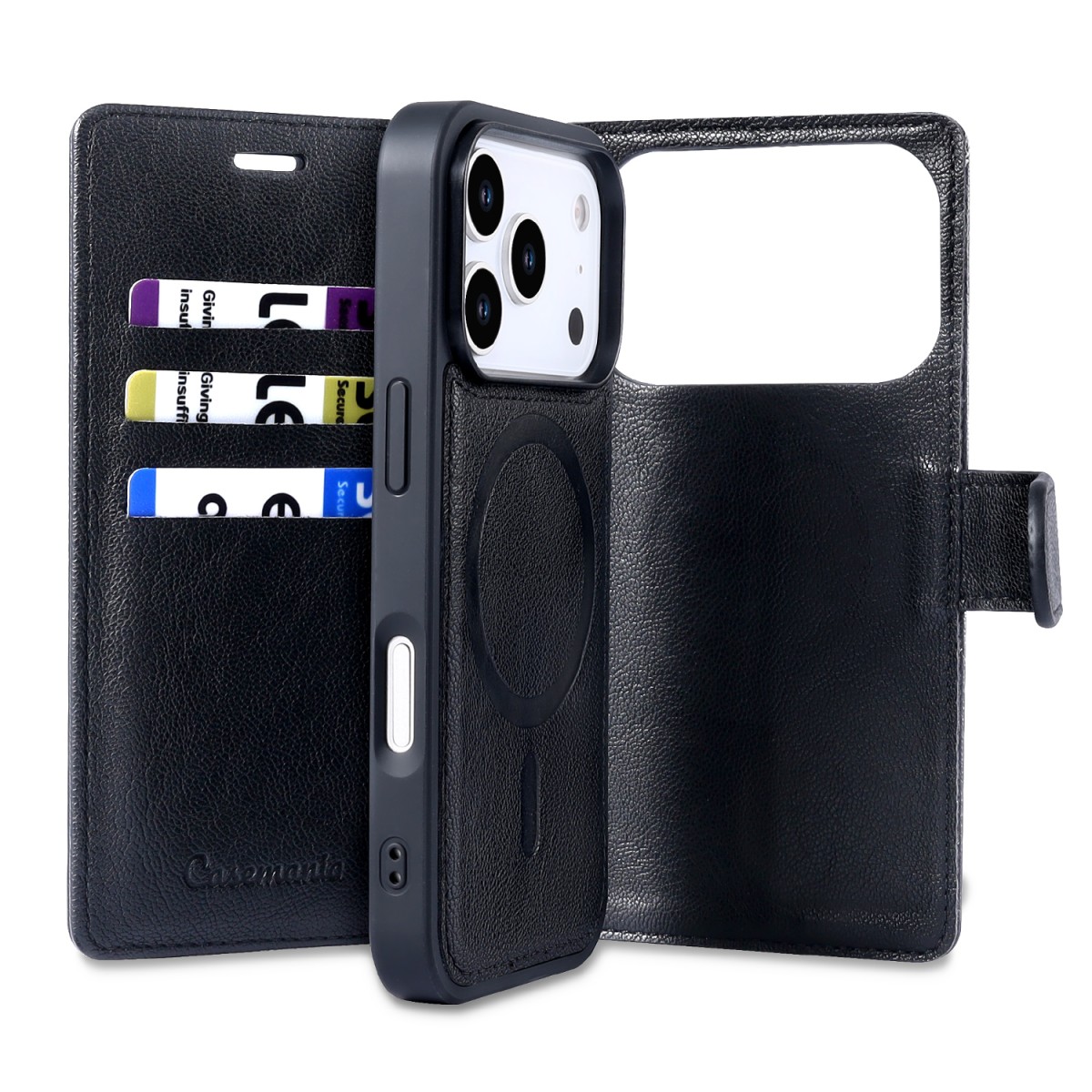 CaseMania Fine Grain 2-in-1 Magsafe Wallet Case – Iphone 17 Pro Max- Zwart casemania-fine-grain-2-in-1-magsafe-wallet-case-iphone-17-series-3-blk