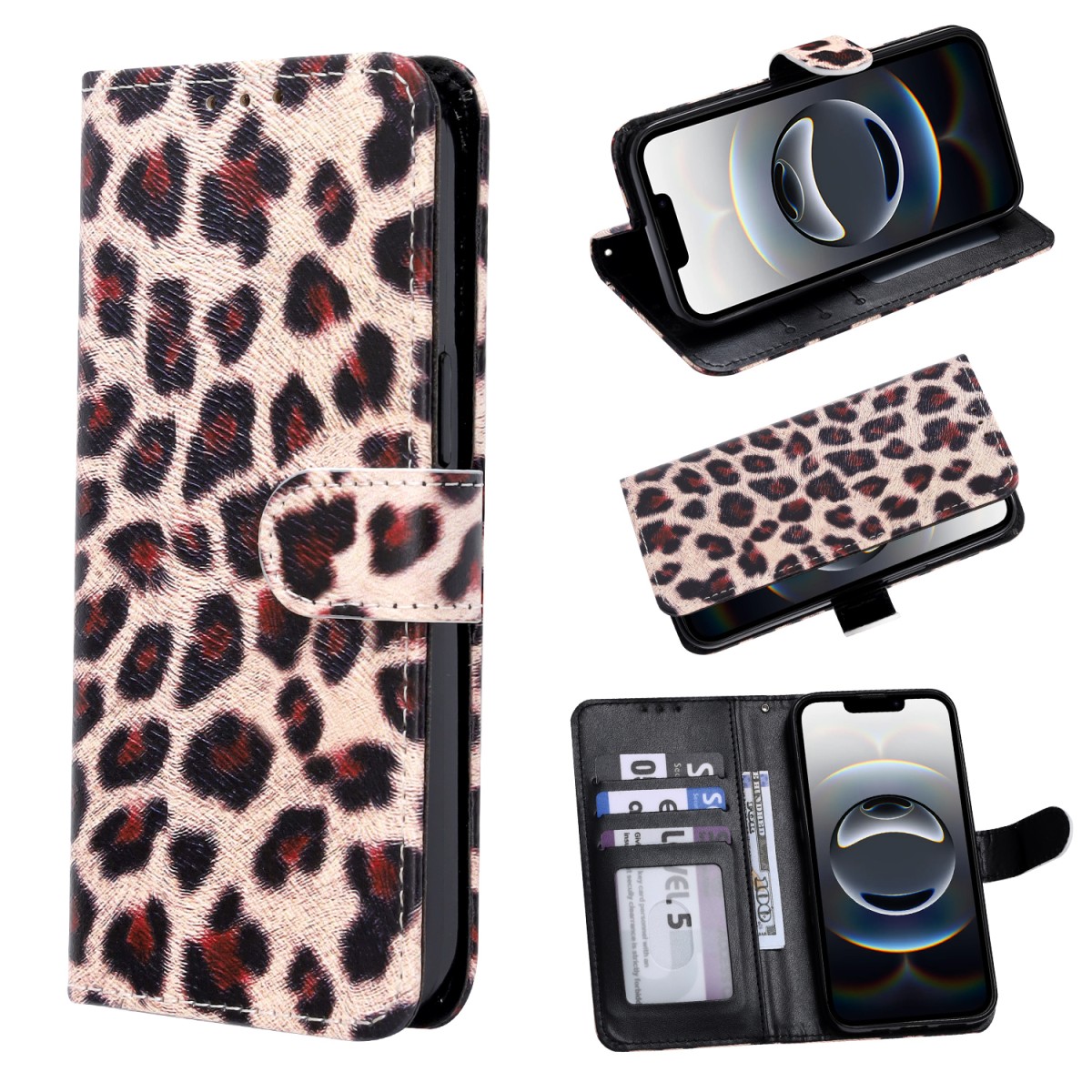 Bookcase cover voor Apple iPhone 17 Pro – Luipaard print iphone-17-series-bookcase-print-luipaard-1