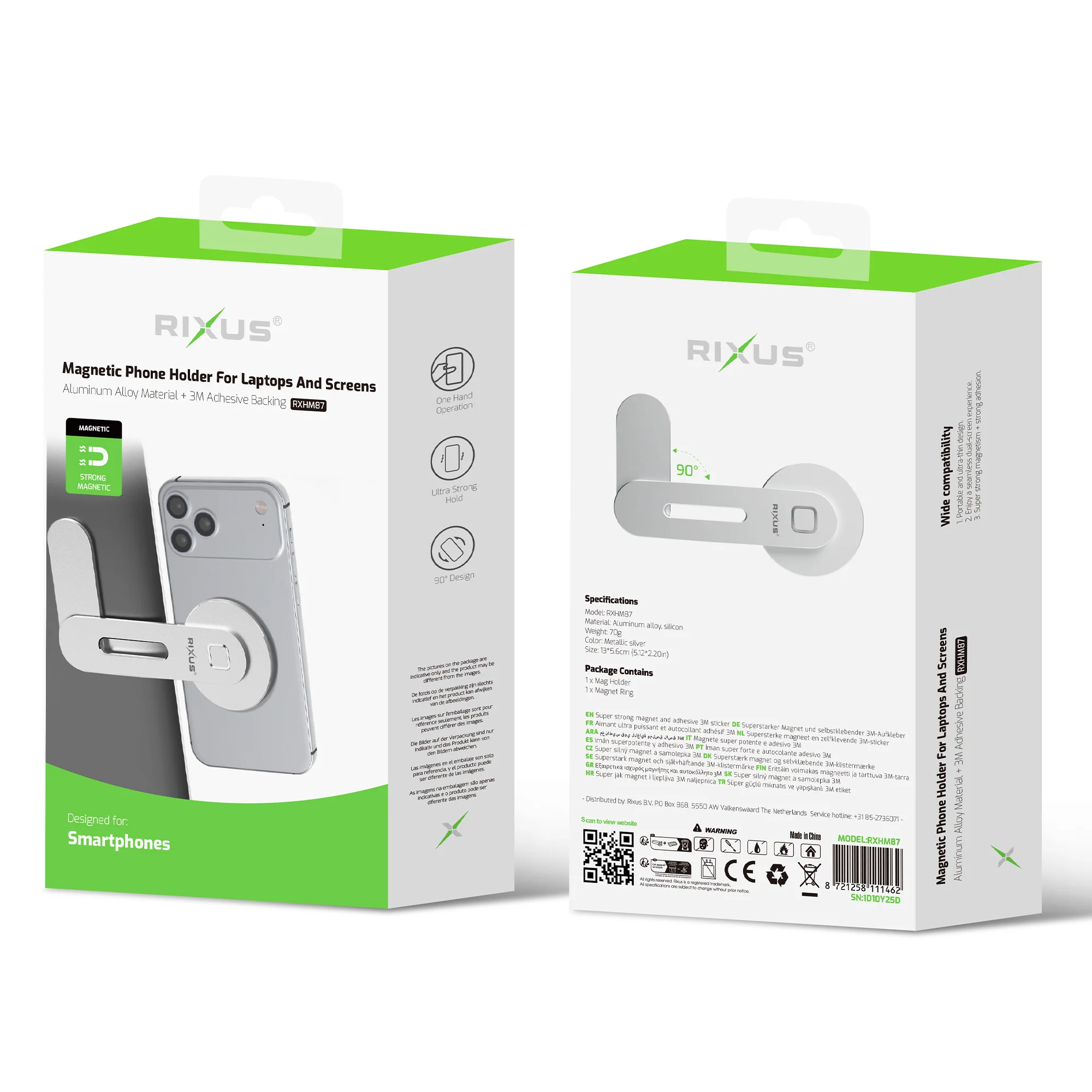 Rixus RXHM87 Magnetic Phone Holder voor Laptops en Schermen – Universeel – Wit RIXUS magnetic phone holder 4